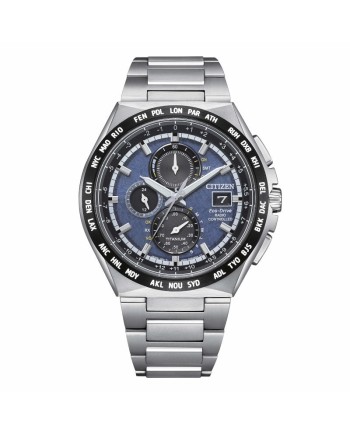 Montre Citizen AT8 Chronographe Eco-Drive radiopilotée avec cadran bleu en Super Titanium