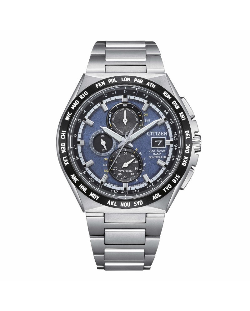 Cronografo Citizen AT8 Radiocontrollato Eco Drive Quadrante Blu in Super Titanio