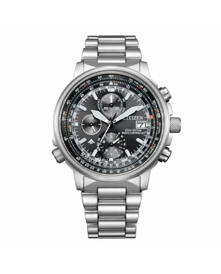 Cronografo Citizen Pilot Radiocontrollato Eco Drive Quadrante Nero in Acciaio