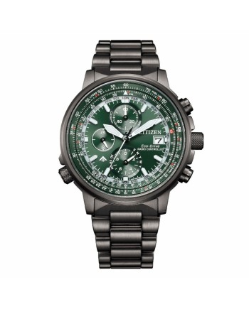 Cronografo Citizen Pilot Radiocontrollato Eco Drive Quadrante Verde in Acciaio PVD