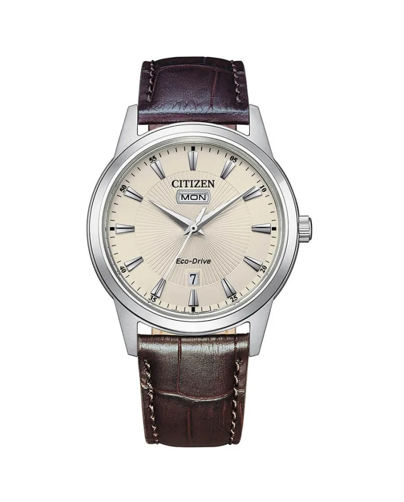 Citizen Classic OF Eco Drive Watch Champagne Dial Leather Strap