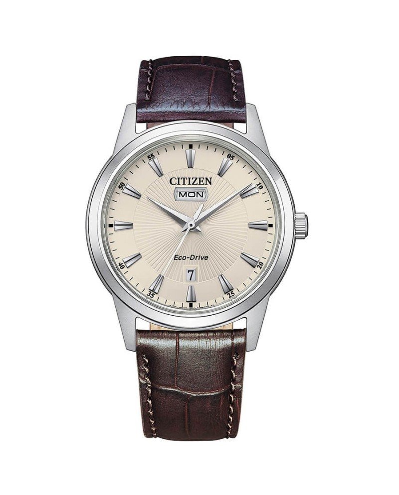 Montre Citizen Classic OF Eco-Drive, cadran champagne, bracelet en cuir
