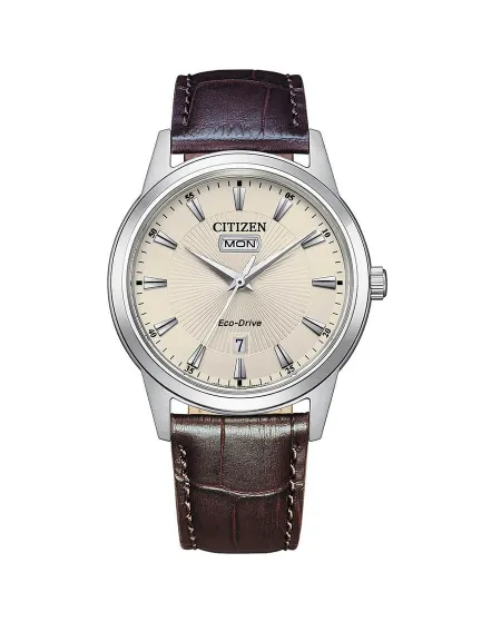 Montre Citizen Classic OF Eco-Drive, cadran champagne, bracelet en cuir