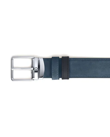 Montblanc Blue Velvet/Black Leather Belt with Everyday Buckle 35 mm