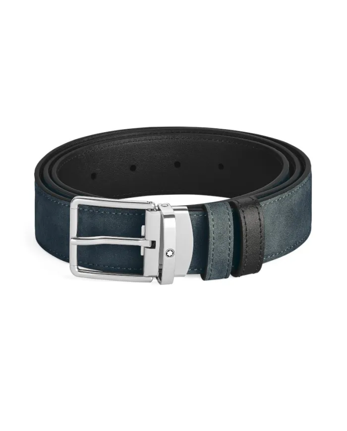 Montblanc Blue Velvet/Black Leather Belt with Everyday Buckle 35 mm