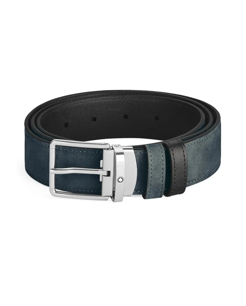 Cintura Montblanc in Pelle Blu Velluto/Nera con Fibbia Everyday 35 mm