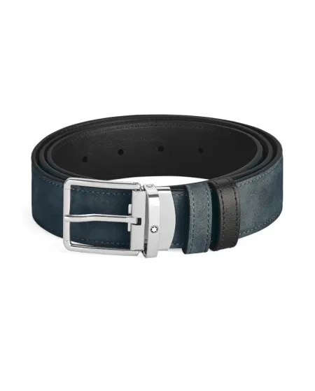 Montblanc Blue Velvet/Black Leather Belt with Everyday Buckle 35 mm