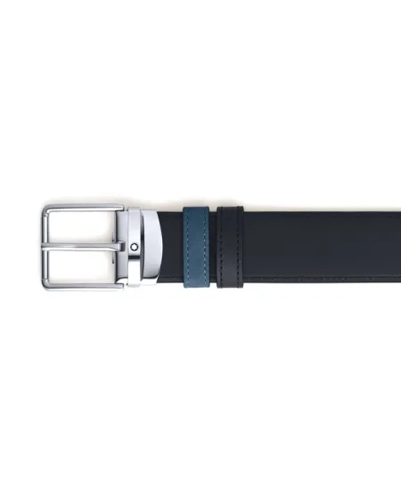 Cintura Montblanc in Pelle Blu Velluto/Nera con Fibbia Everyday 35 mm