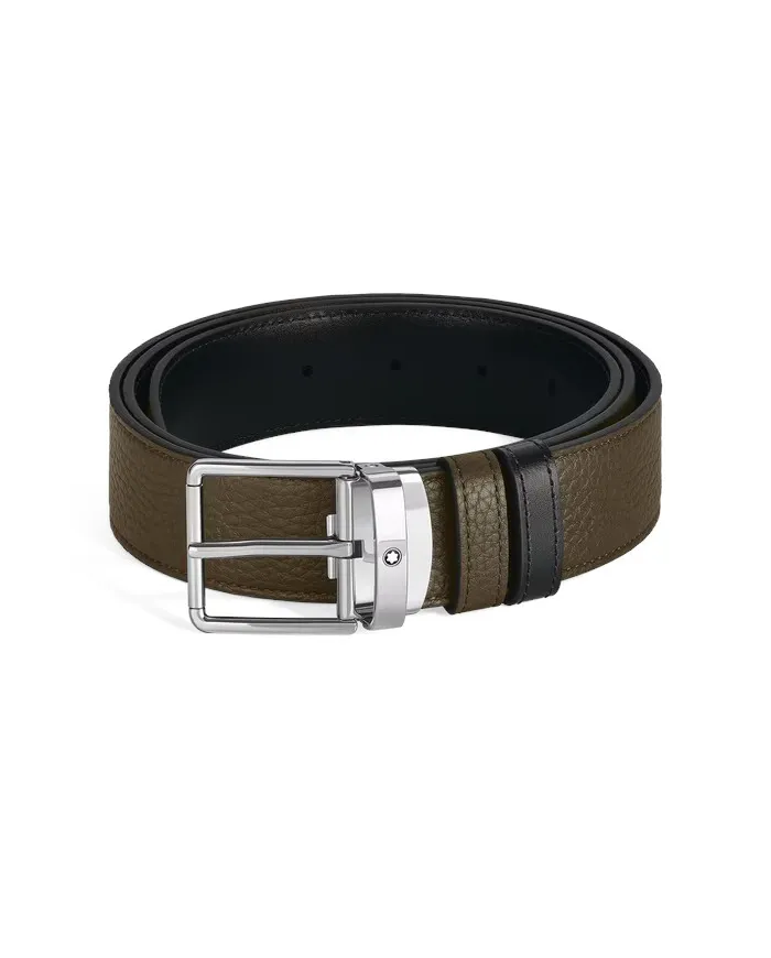 Cintura Montblanc in Pelle Kaki/Nera con Fibbia Everyday 35 mm