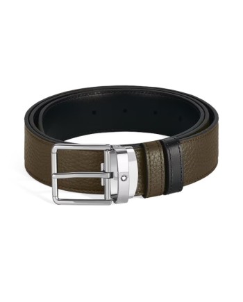Montblanc Tweed Blue/Black Reversible Leather Belt with Horseshoe Buckle 30 mm