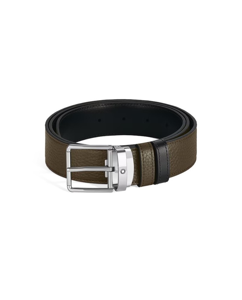 Ceinture Montblanc en cuir réversible tweed bleu/noir avec boucle fer à cheval 30 mm