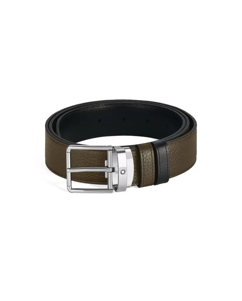 Montblanc Khaki/Black Leather Belt with Everyday Buckle 35 mm