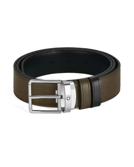 Ceinture Montblanc en cuir kaki/noir avec boucle Everyday 35 mm