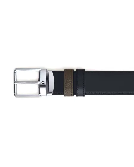 Montblanc Khaki/Black Leather Belt with Everyday Buckle 35 mm