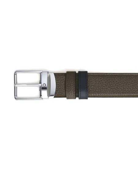 Montblanc Khaki/Black Leather Belt with Everyday Buckle 35 mm
