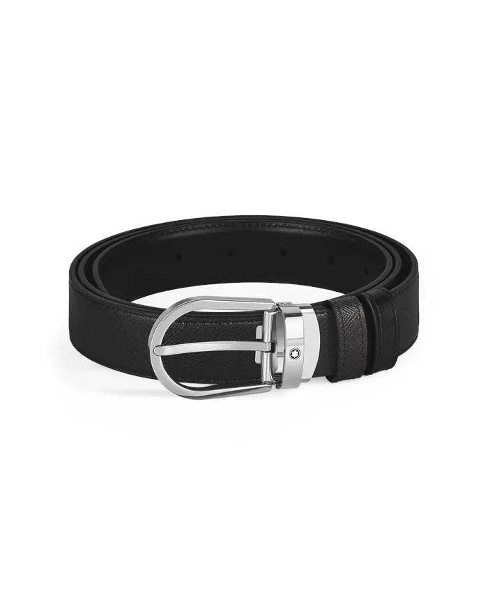 Cintura Montblanc in Pelle Reversibile Nero/Nero con Fibbia a Ferro di Cavallo 30 mm
