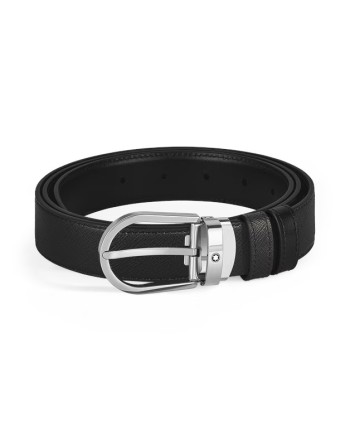 Montblanc Tweed Blue/Black Reversible Leather Belt with Horseshoe Buckle 30 mm