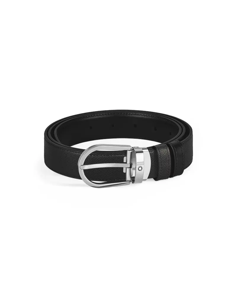 Ceinture réversible Montblanc en cuir noir/noir avec boucle fer à cheval 30 mm