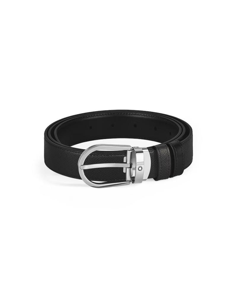 Montblanc Reversible Leather Belt Black/Black with Horseshoe Buckle 30 mm