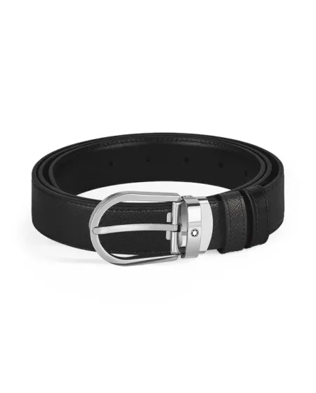 Cintura Montblanc in Pelle Reversibile Nero/Nero con Fibbia a Ferro di Cavallo 30 mm