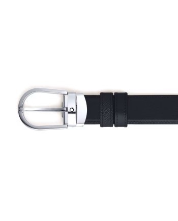 Ceinture réversible Montblanc en cuir noir/noir avec boucle fer à cheval 30 mm