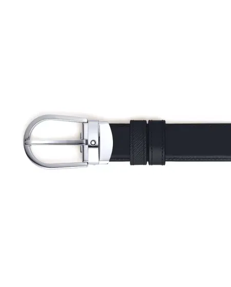 Montblanc Reversible Leather Belt Black/Black with Horseshoe Buckle 30 mm