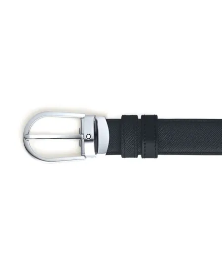 Cintura Montblanc in Pelle Reversibile Nero/Nero con Fibbia a Ferro di Cavallo 30 mm