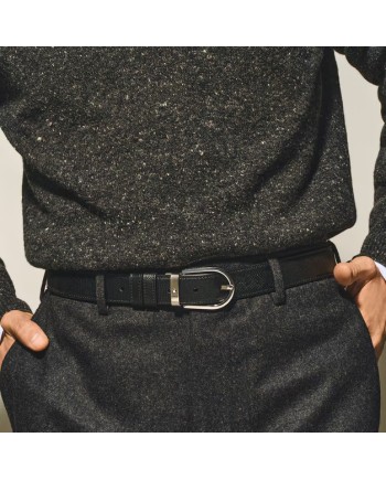 Ceinture Montblanc en cuir réversible tweed bleu/noir avec boucle fer à cheval 30 mm