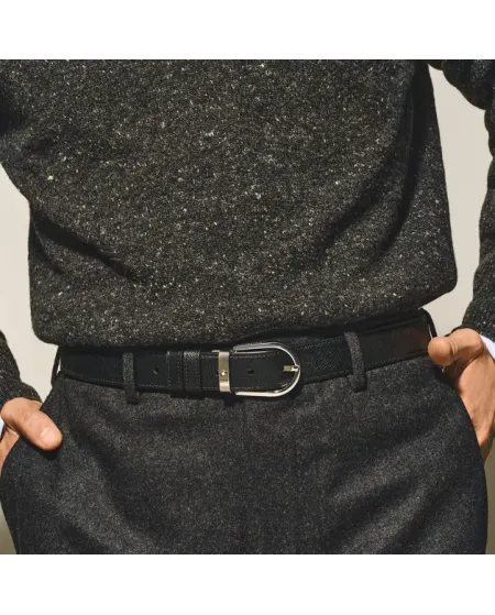 Cintura Montblanc in Pelle Reversibile Nero/Nero con Fibbia a Ferro di Cavallo 30 mm