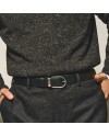 Ceinture Montblanc en cuir réversible tweed bleu/noir avec boucle fer à cheval 30 mm