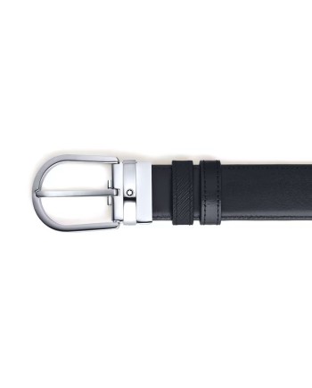 Cintura Montblanc in Pelle Reversibile Nero/Nero con Fibbia a Ferro di Cavallo 35 mm