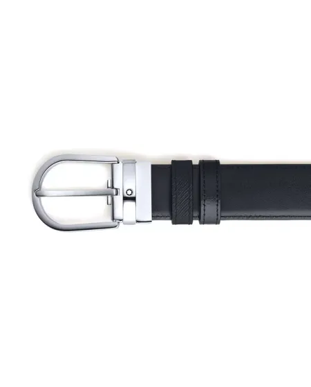 Cintura Montblanc in Pelle Reversibile Nero/Nero con Fibbia a Ferro di Cavallo 35 mm