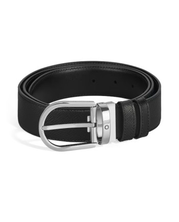 Montblanc Reversible Leather Belt Black/Black with Horseshoe Buckle 35 mm
