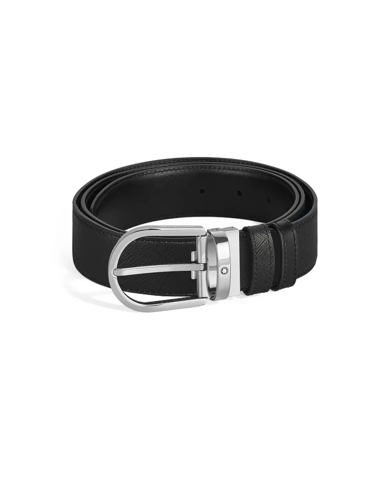 Montblanc Reversible Leather Belt Black/Black with Horseshoe Buckle 35 mm
