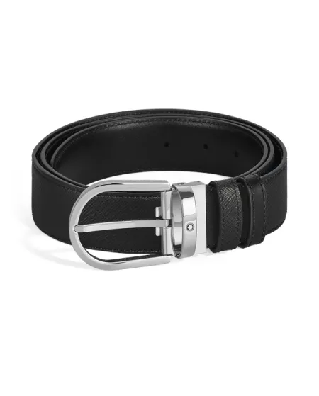 Cintura Montblanc in Pelle Reversibile Nero/Nero con Fibbia a Ferro di Cavallo 35 mm