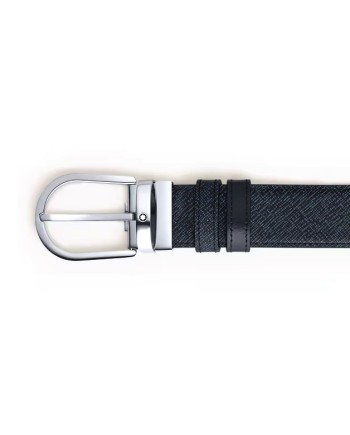 Montblanc Tweed Blue/Black Reversible Leather Belt with Horseshoe Buckle 35 mm