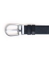 Ceinture Montblanc en cuir réversible tweed bleu/noir avec boucle fer à cheval 30 mm