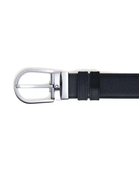 Ceinture réversible Montblanc en cuir noir/noir avec boucle fer à cheval 35 mm