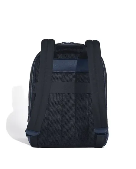 Zaino Medio Montblanc Sartorial 3 Scomparti in Pelle Tweed Blu