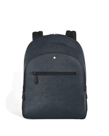 Zaino Medio Montblanc Sartorial 3 Scomparti in Pelle Tweed Blu