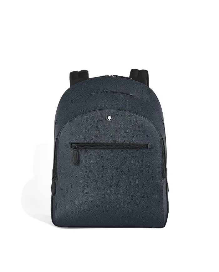Zaino Medio Montblanc Sartorial 3 Scomparti in Pelle Tweed Blu