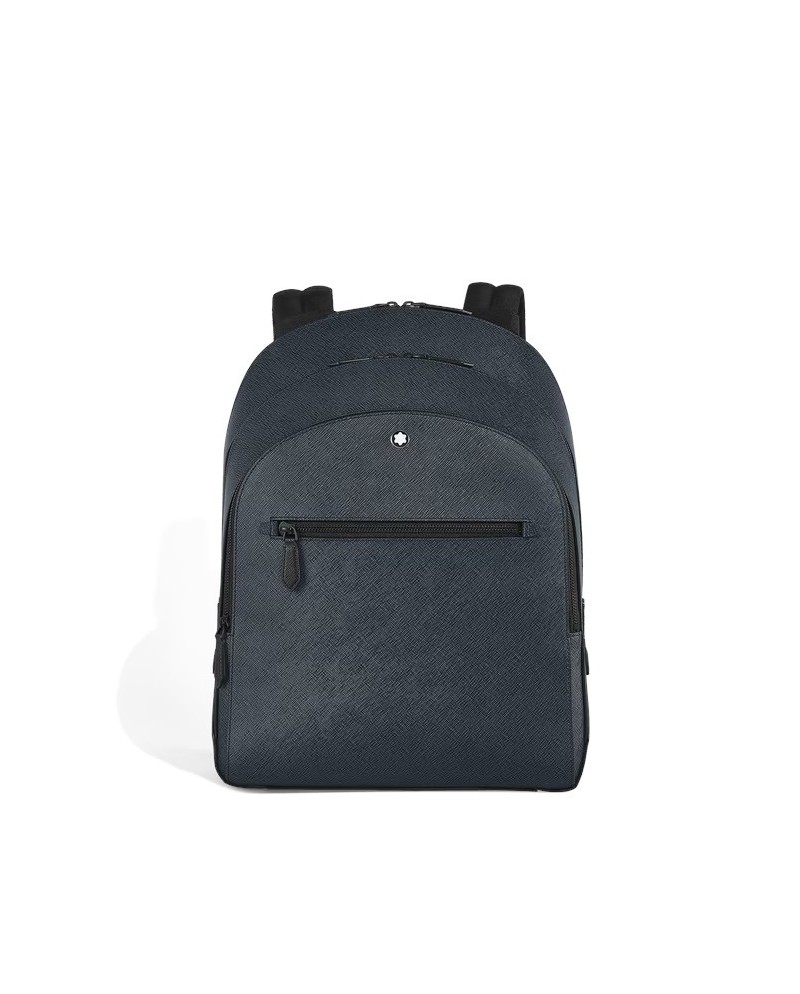 Zaino Medio Montblanc Sartorial 3 Scomparti in Pelle Tweed Blu