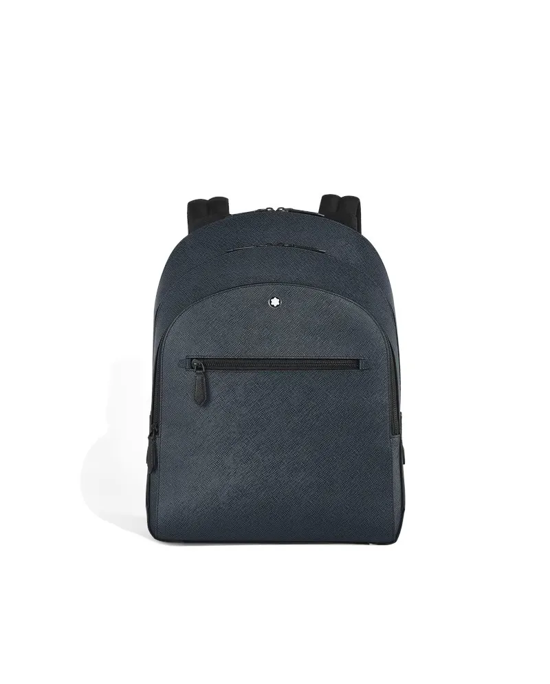 Zaino Medio Montblanc Sartorial 3 Scomparti in Pelle Tweed Blu