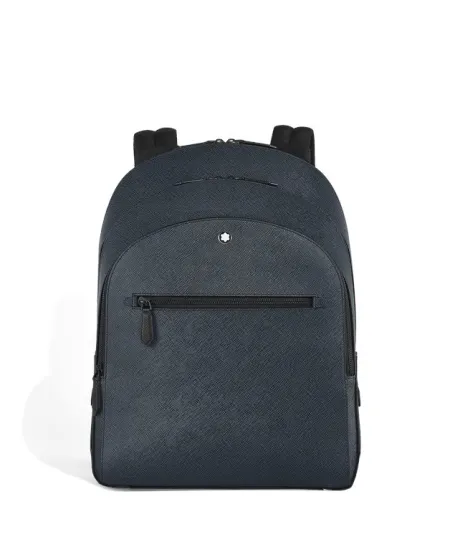 Zaino Medio Montblanc Sartorial 3 Scomparti in Pelle Tweed Blu