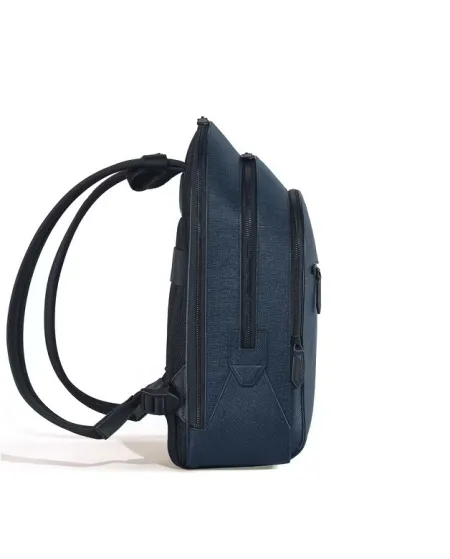 Zaino Medio Montblanc Sartorial 3 Scomparti in Pelle Tweed Blu