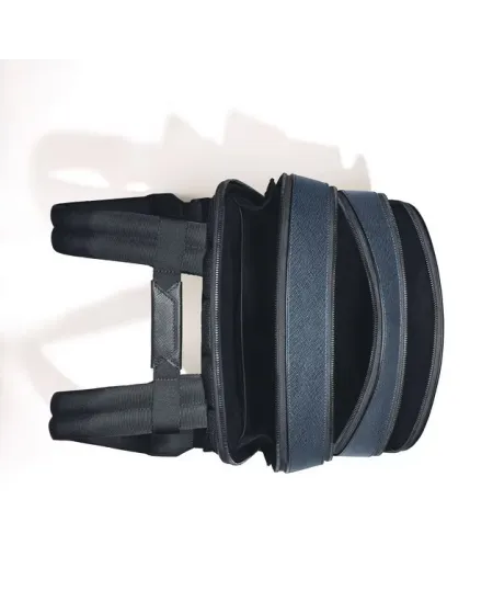 Zaino Medio Montblanc Sartorial 3 Scomparti in Pelle Tweed Blu