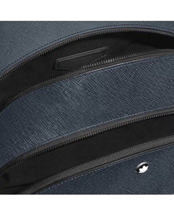 Zaino Medio Montblanc Sartorial 3 Scomparti in Pelle Tweed Blu
