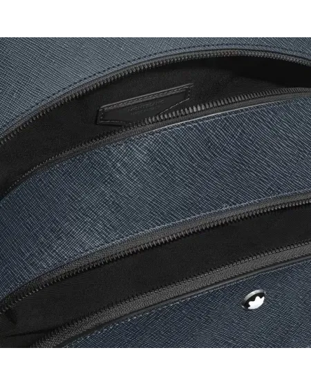 Zaino Medio Montblanc Sartorial 3 Scomparti in Pelle Tweed Blu