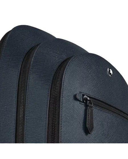 Sac à dos Montblanc Sartorial moyen à 3 compartiments en cuir tweed bleu