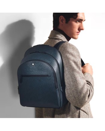 Montblanc Sartorial Medium Backpack 3 Compartments in Blue Tweed Leather